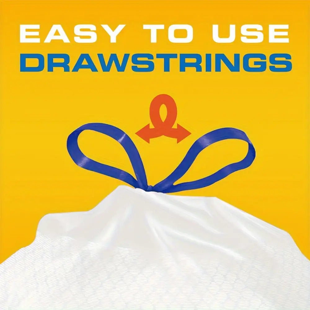 150pcs Disposable Drawstring Garbage Bags – 13 Gallon, Tear & Puncture Resistant, Odor Eliminator with Lemon Mint Scent