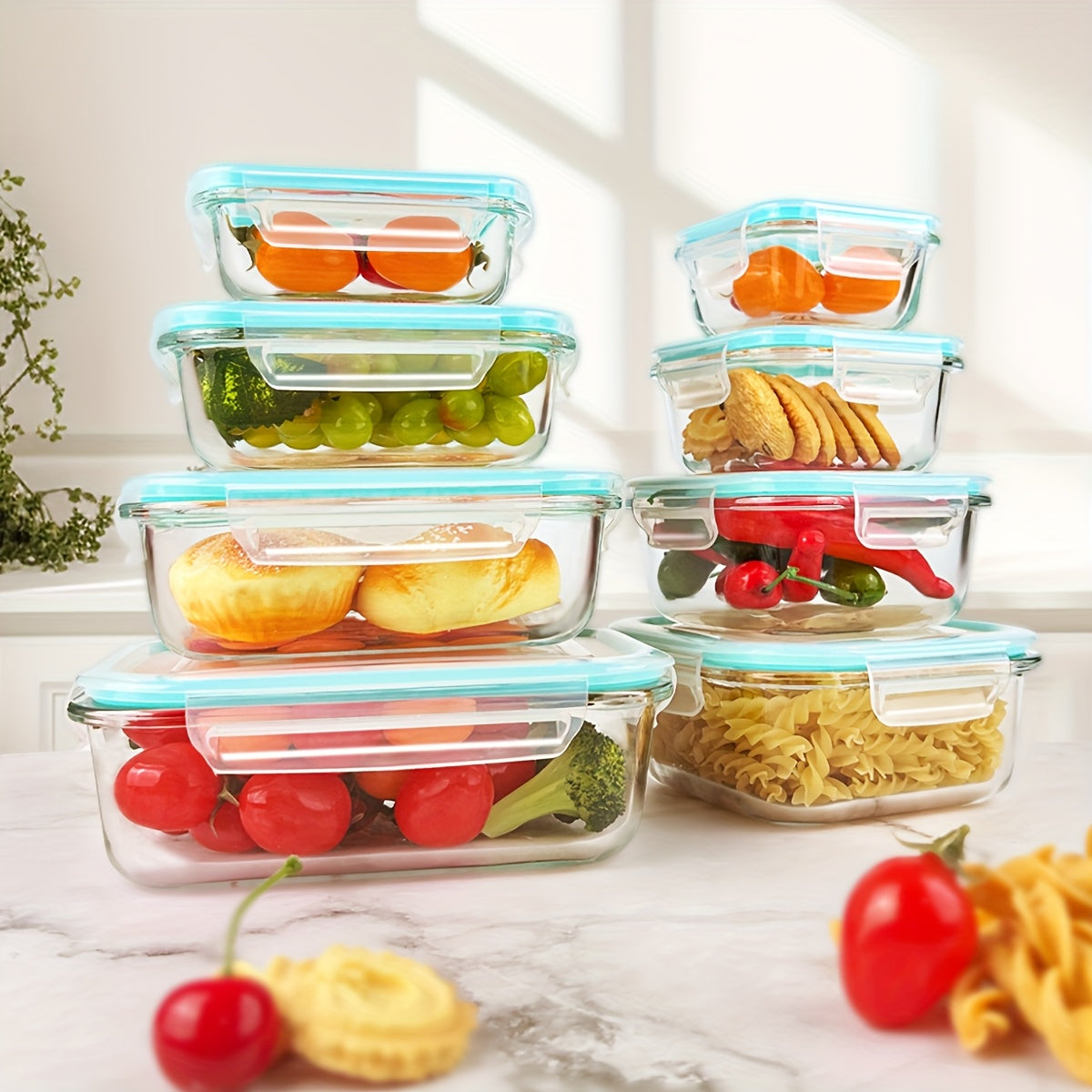 8-Pack Premium Glass Food Storage Containers with Airtight Lids – Leak-Proof, Microwave, Oven, Freezer & Dishwasher Safe – BPA-Free, Stain-Resistant, Easy to Clean – Ideal for Meal Prep & Bento Lunch