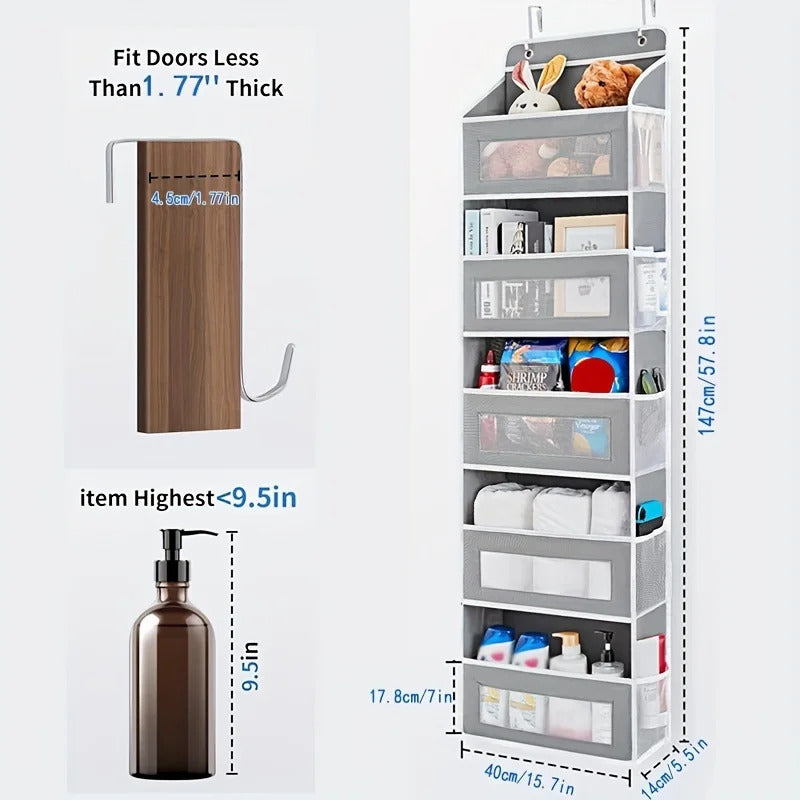 5-Shelf Hanging Door Organizer - Anti-Tilt Behind Door Storage with Large Capacity Pockets