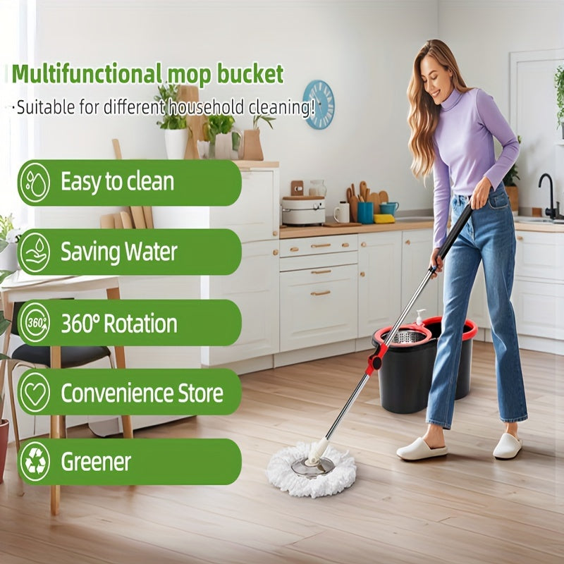 Spin Mop & Bucket with Wringer – 360° Spinning Floor Cleaning System, 3 Microfiber Heads, 61" Adjustable Stainless Steel Handle