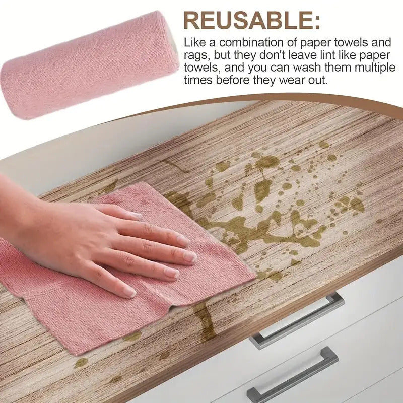 30pcs Reusable Microfiber Cleaning Cloth Roll – Absorbent, Lint-Free, Multipurpose Kitchen & Home Towels