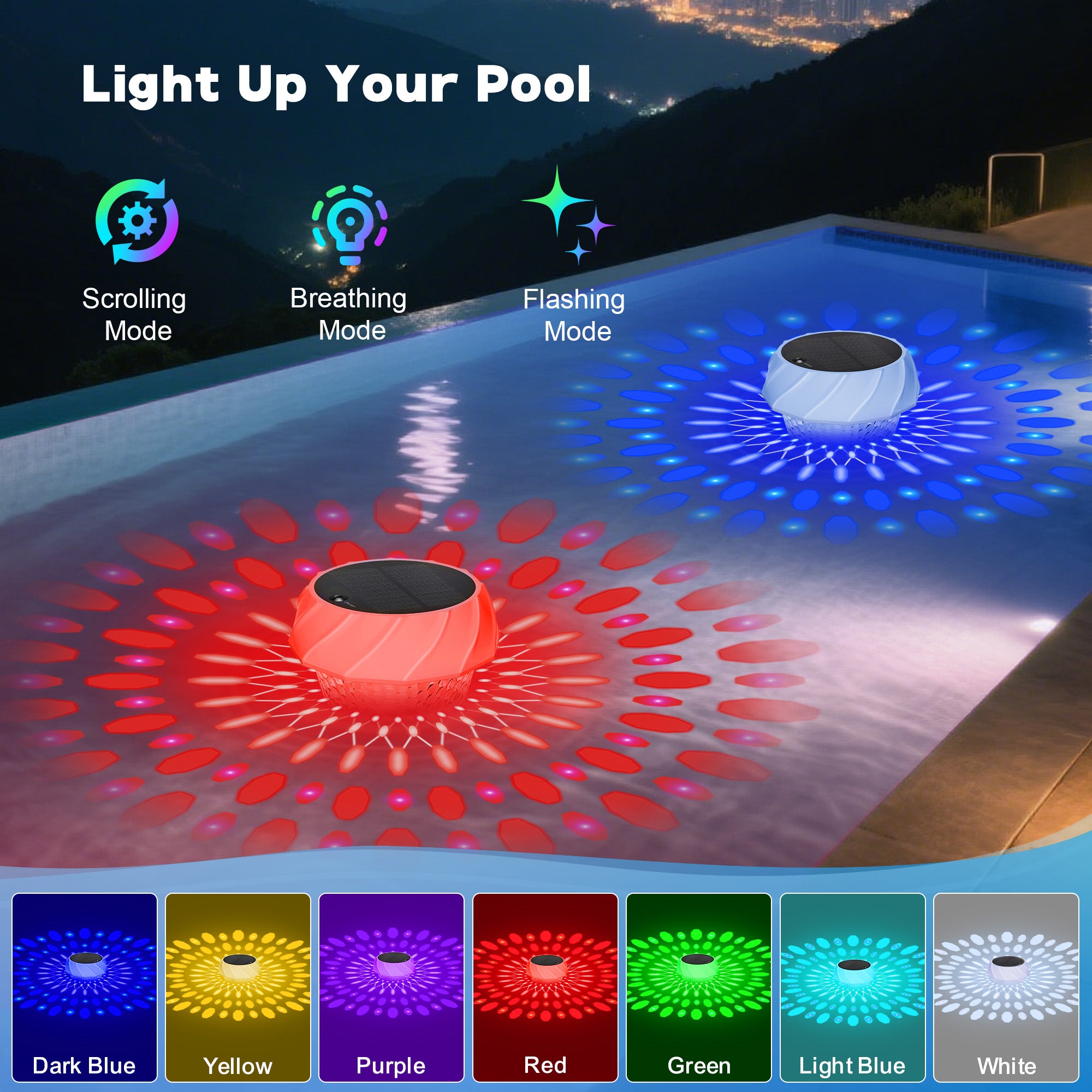 Solar Pool Chlorine Floater with Remote Control 7 Colorful Lights 4 Light Mode 3 Timer Adjustable 3 Inch Tablet Release