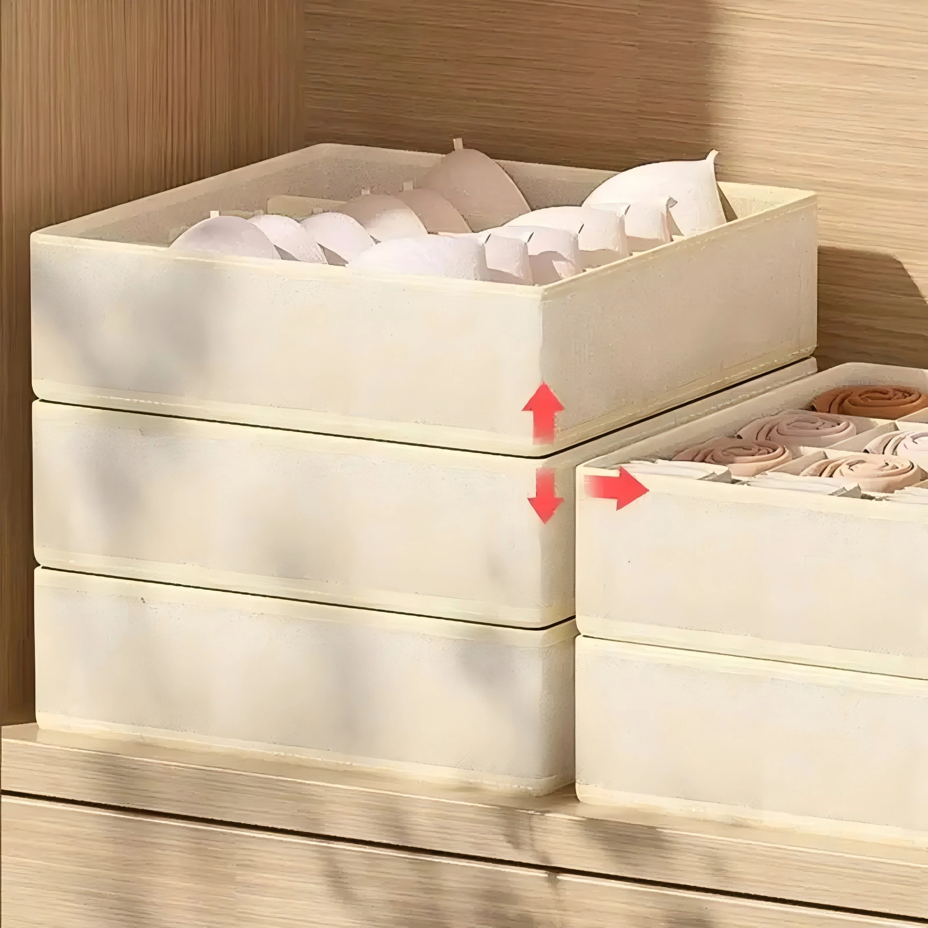 Drawer Organizer Boxes Set - Multi-Compartment Storage for Underwear, Bras & Socks