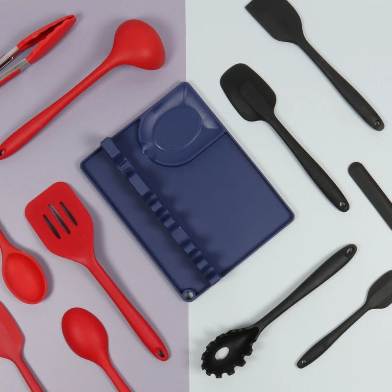 2-in-1 Silicone Spoon Holder with Drip Pad - 5-Slot Utensil Rest for Stove Top, Anti-Drip & Space-Saving Design