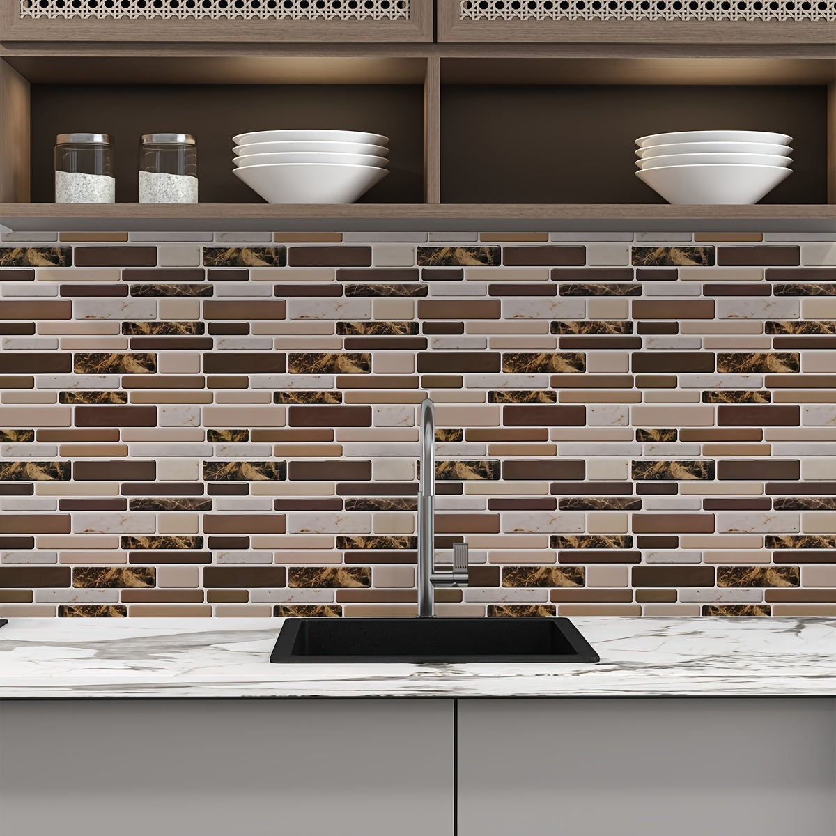 Marble Vinyl Backsplash Stickers 40pcs - Self-Adhesive Kitchen Wall Tiles 9.84x4.72in