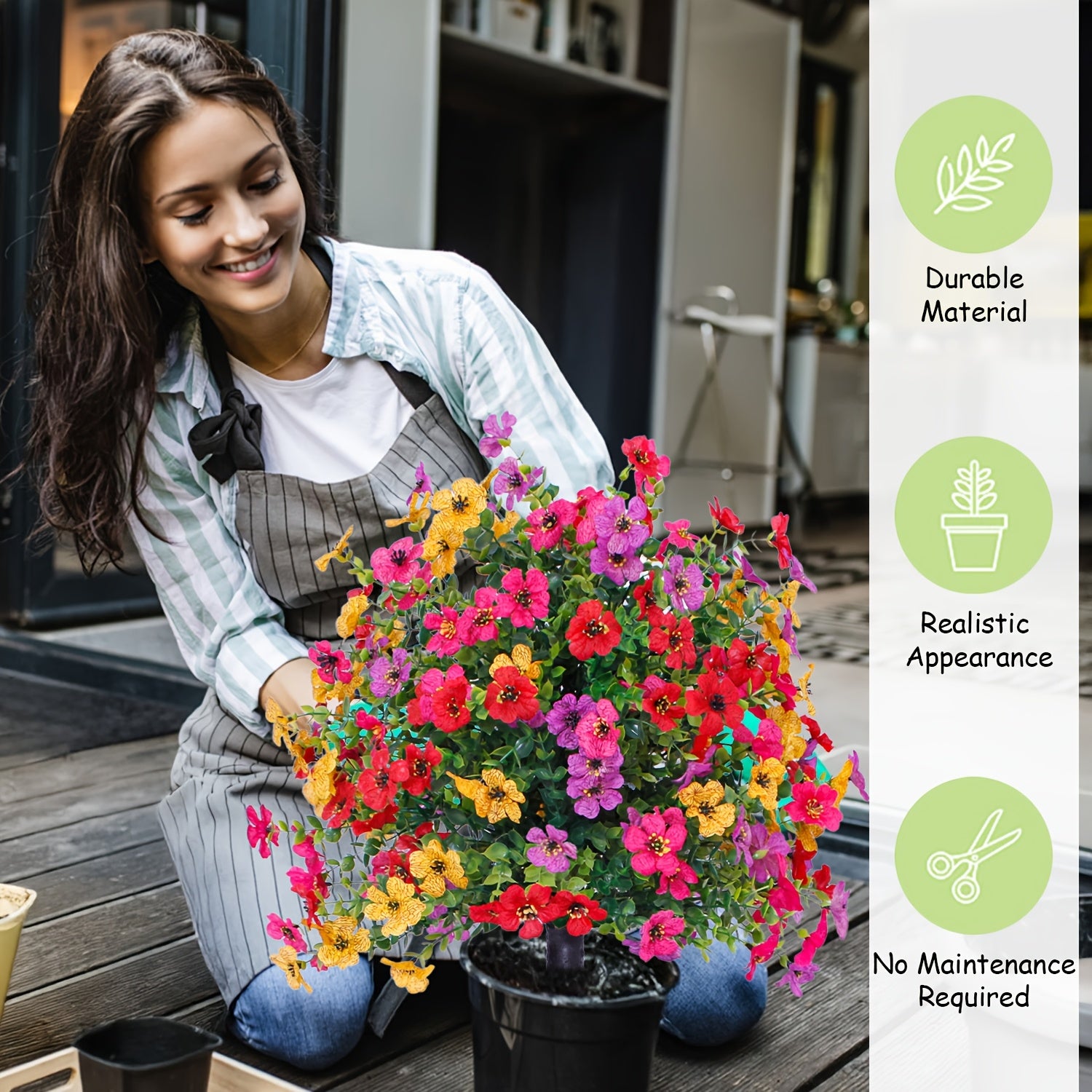 1/2pcs Artificial Daisy & Eucalyptus Plug-In Flowers with Ground Spikes – UV-Resistant Outdoor/Indoor Floral Decor