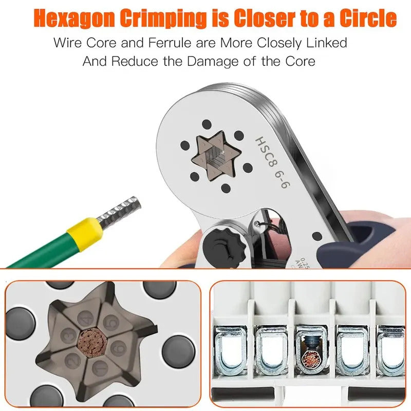 HSC8 Professional Ferrule Crimping Pliers - 0.25-10mm² Wire Terminal Tool with CE Certification