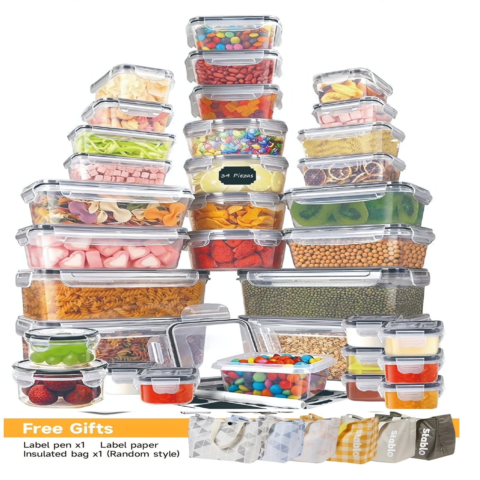 48-Piece Food Storage Container Set - BPA-Free Airtight Containers with Easy-Lock Lids, Labels & Marker for Kitchen Organization & Meal Prep