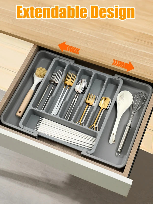 Adjustable Silverware Drawer Organizer - Expandable Utensil Tray for Kitchen Flatware Storage