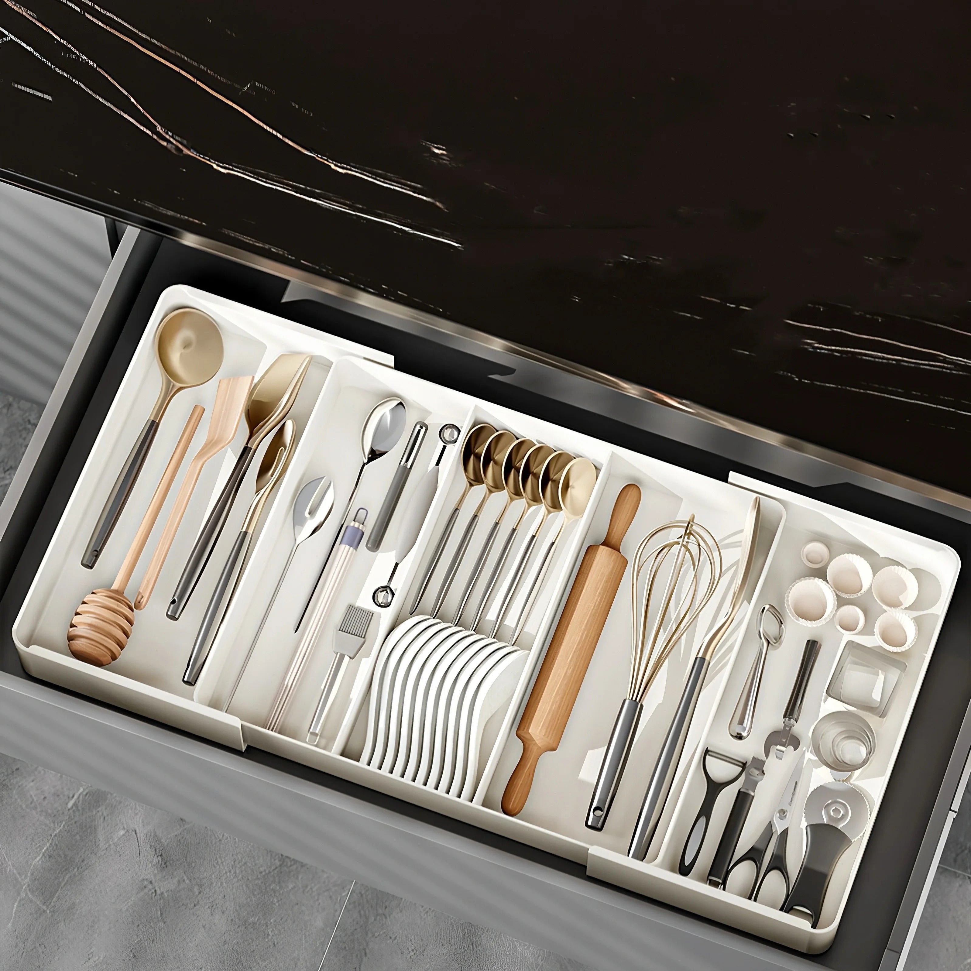 Versatile Adjustable Organizer Set - Multi-Space Storage Solution for Desk, Kitchen, Coffee Bar & Office