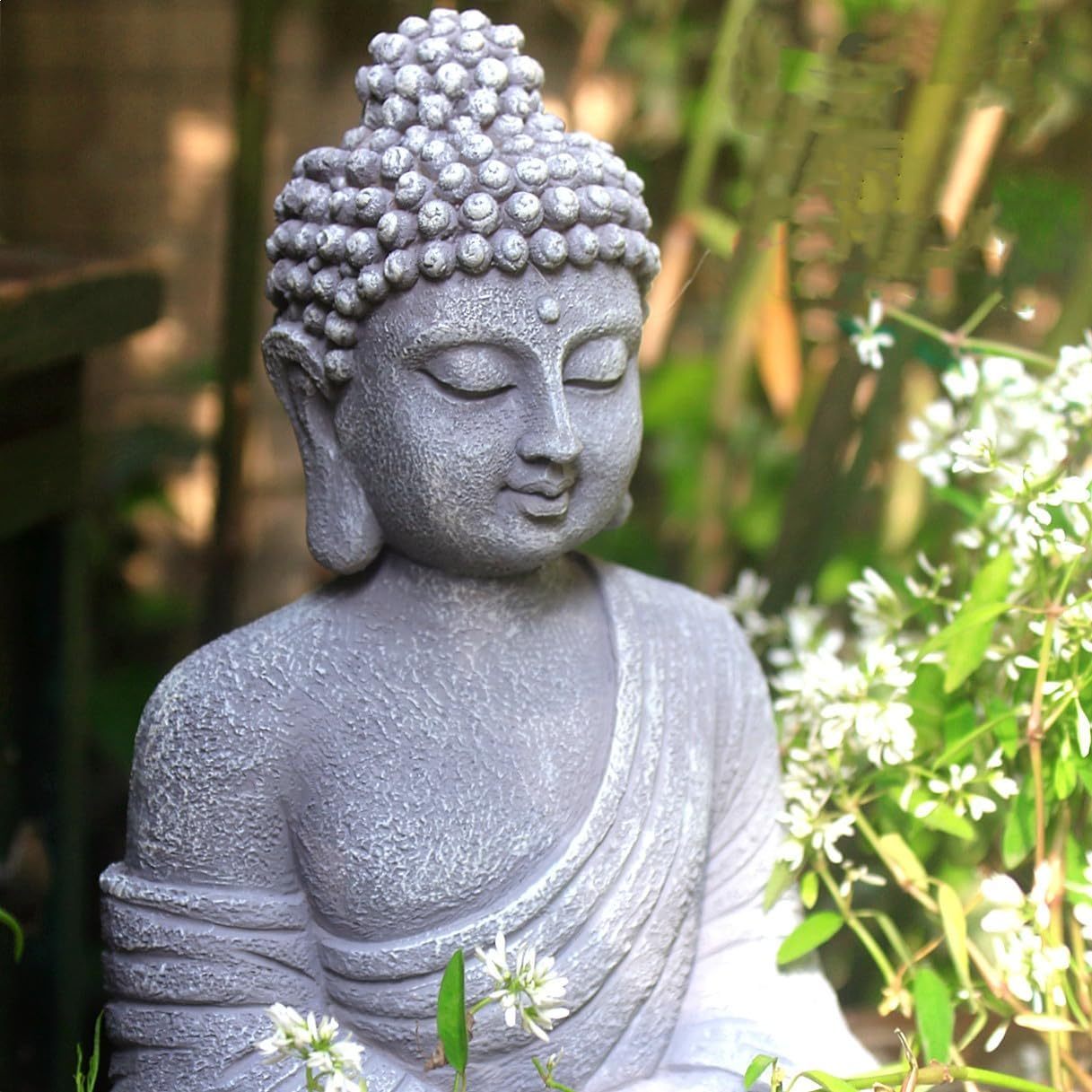 Gray Resin Buddha Statue – Zen Garden & Meditation Decor for Home, Indoor & Outdoor Use