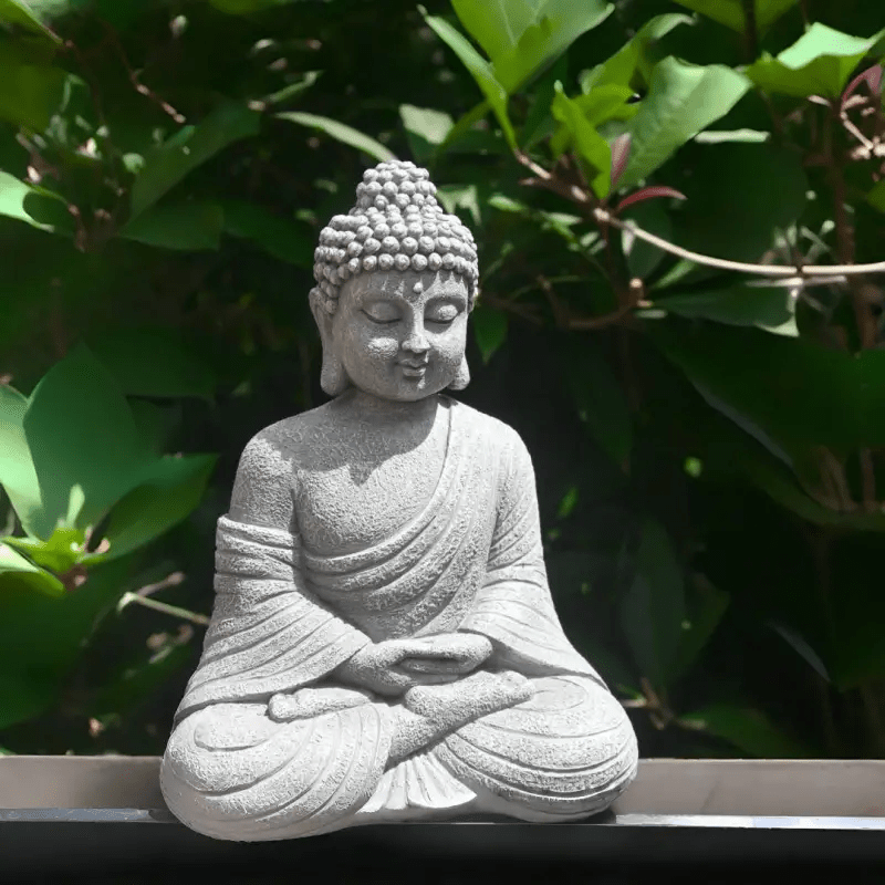 Gray Resin Buddha Statue – Zen Garden & Meditation Decor for Home, Indoor & Outdoor Use