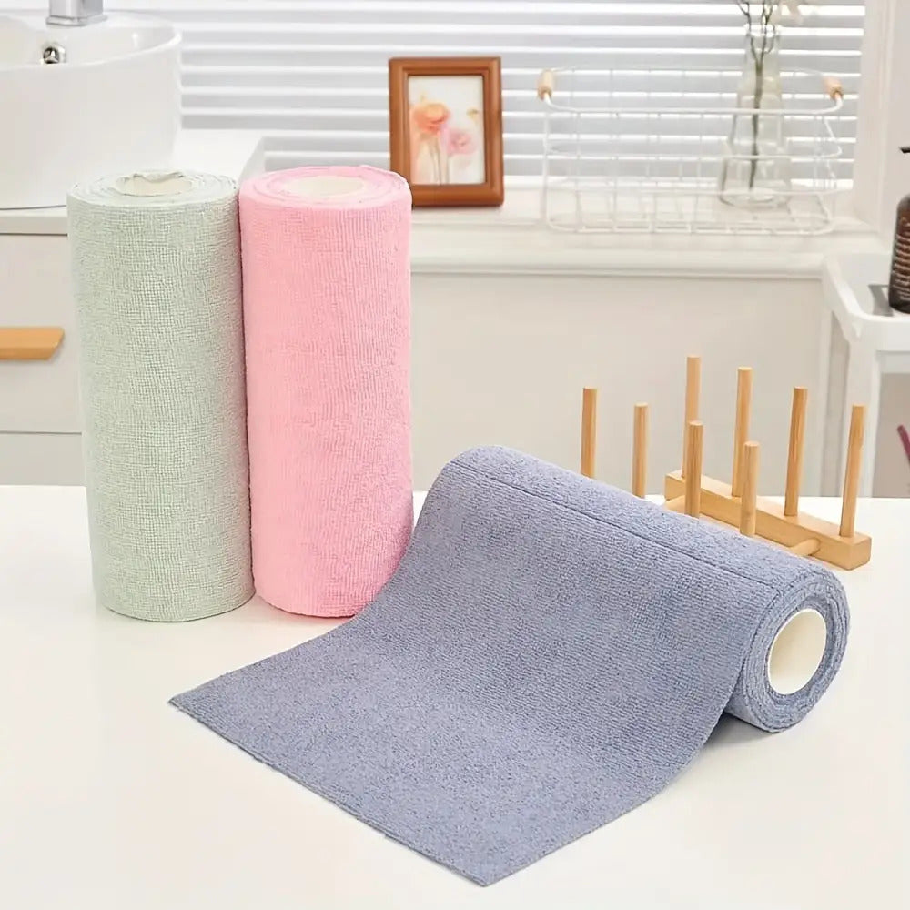 30pcs Reusable Microfiber Cleaning Cloth Roll – Absorbent, Lint-Free, Multipurpose Kitchen & Home Towels