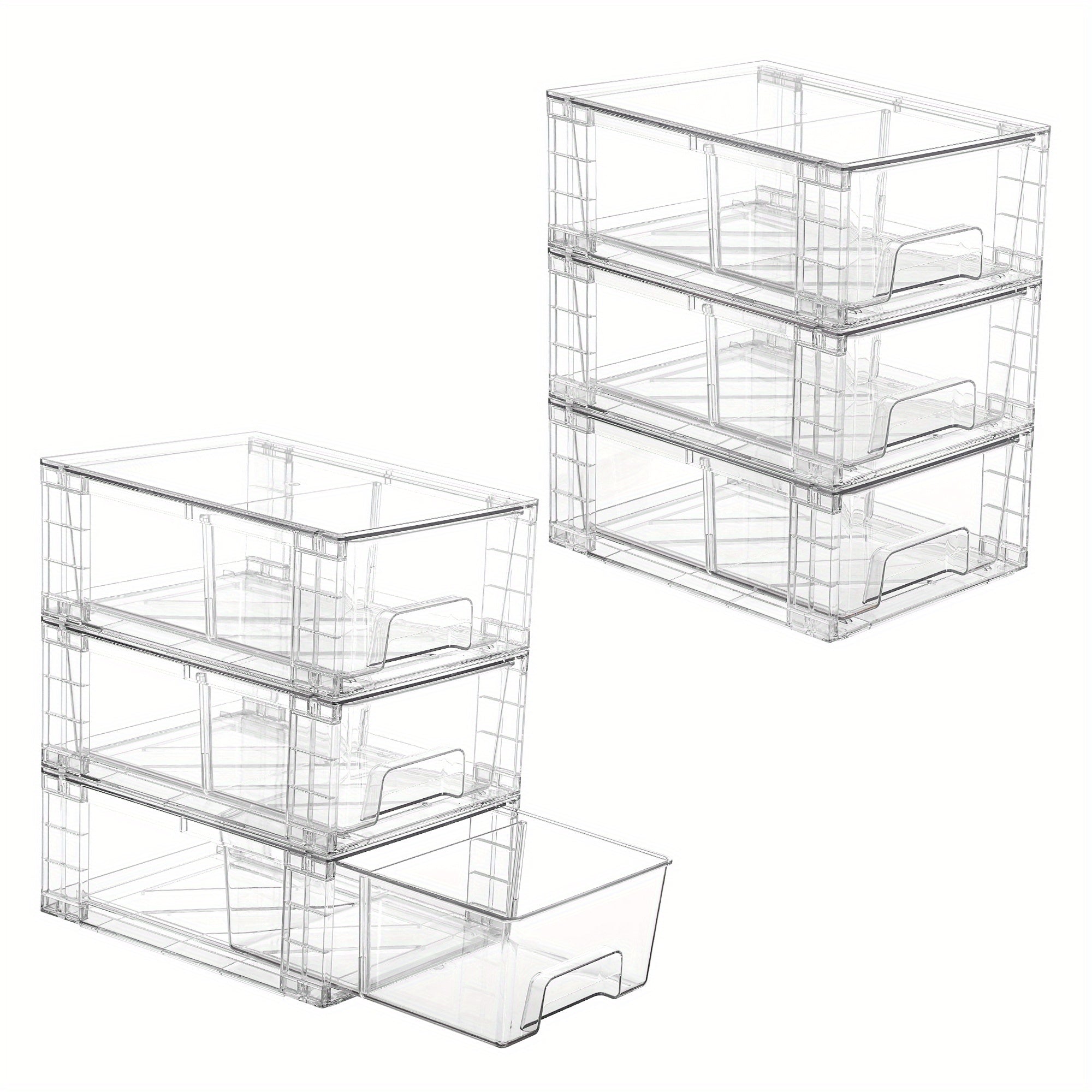 Clear Acrylic Food Storage Drawers with Handles - Stackable Refrigerator & Pantry Organizer Bins (4/6/8/10/12 Pack Options)
