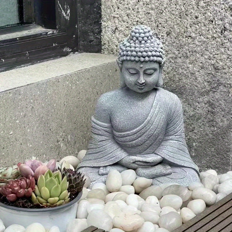 Gray Resin Buddha Statue – Zen Garden & Meditation Decor for Home, Indoor & Outdoor Use