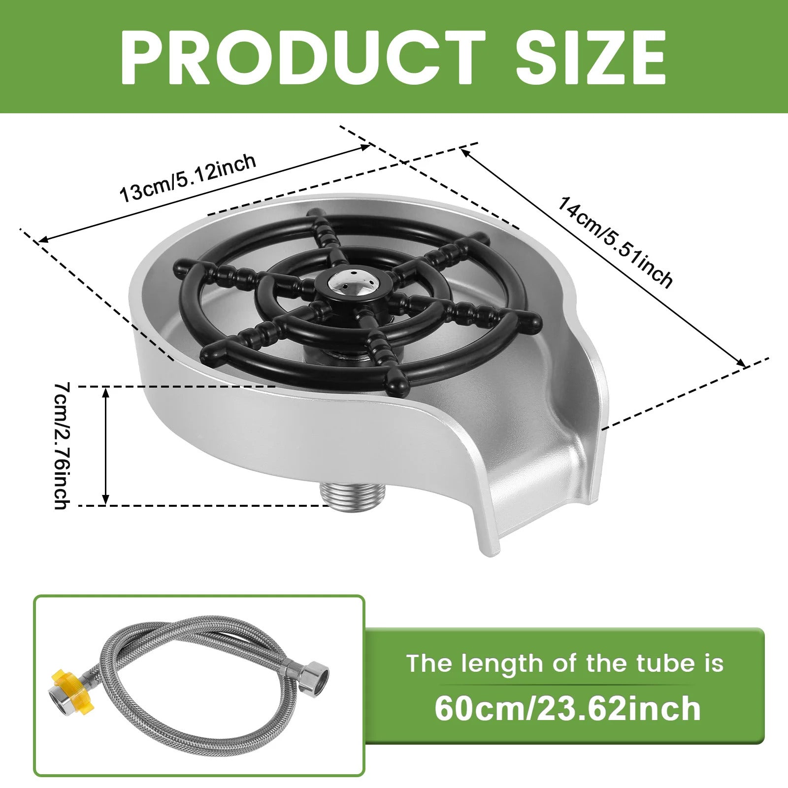 Stainless Steel Automatic Faucet Glass Rinser - Bottle Washer with Tee Connector & Water Pipe, Ideal Coffee Cup Cleaner