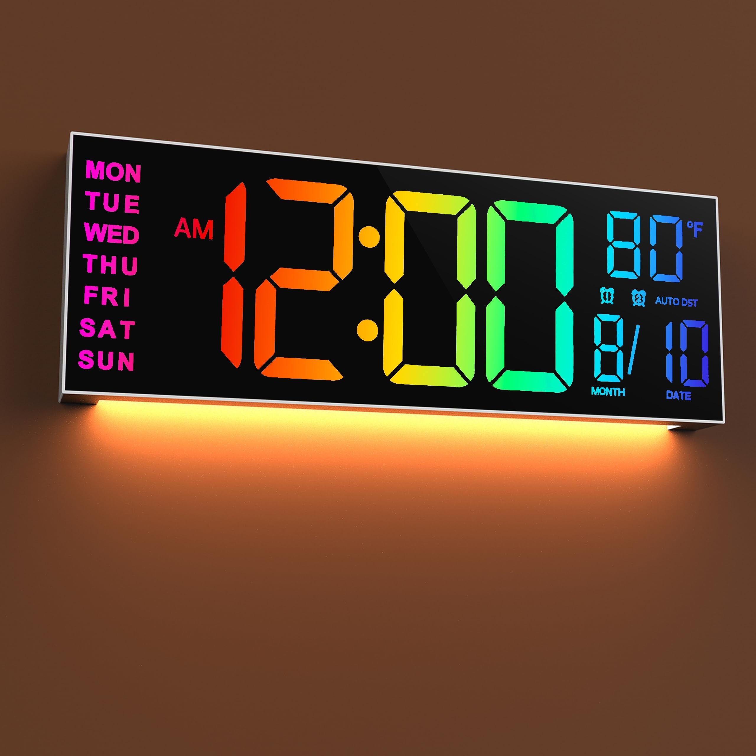 16.2" Large Digital Wall Clock with LED Display - Dual Alarm, 8 RGB Colors, Auto Brightness & Remote Control - Perfect for Living Room, Bedroom, Office & Gym