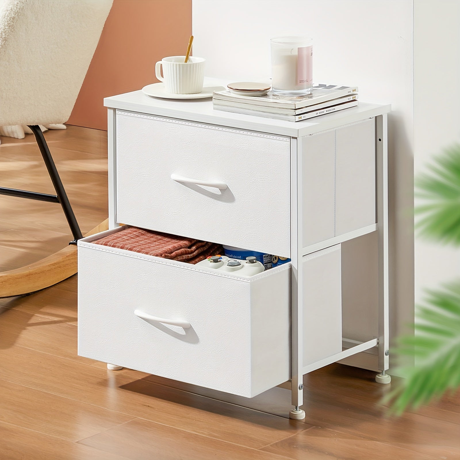 2-Drawer Storage Nightstand - 20" Wooden End Table Set