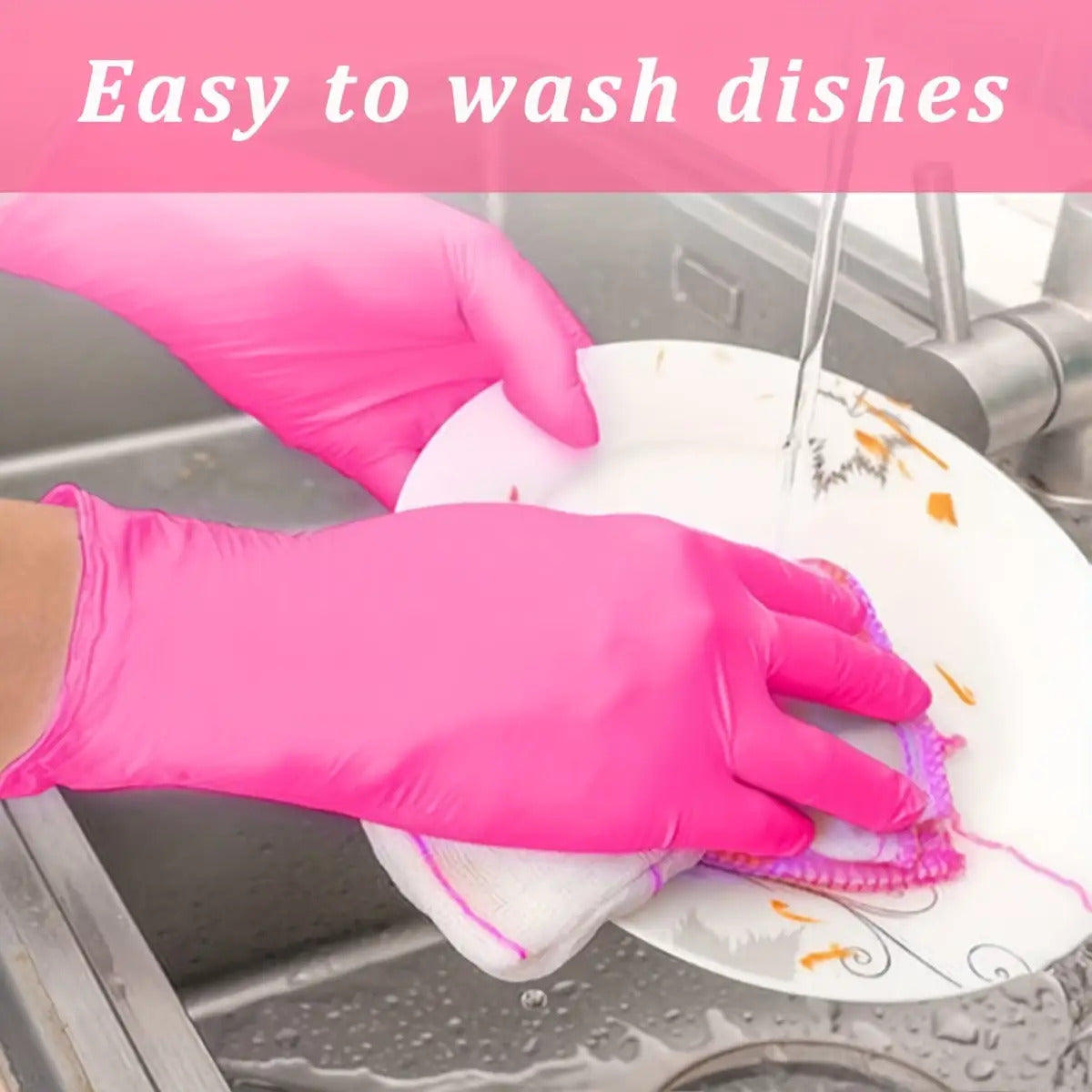 Premium Deep Pink Nitrile Disposable Gloves - Waterproof Kitchen & Cleaning Gloves for Home, Pet Care & Hair Styling