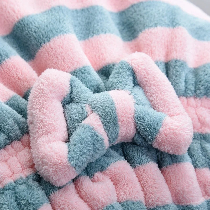 Quick-Dry Super Absorbent Hair Towel Cap for Women - Striped Pattern Fast Drying Hair Bonnet & Shower Accessory
