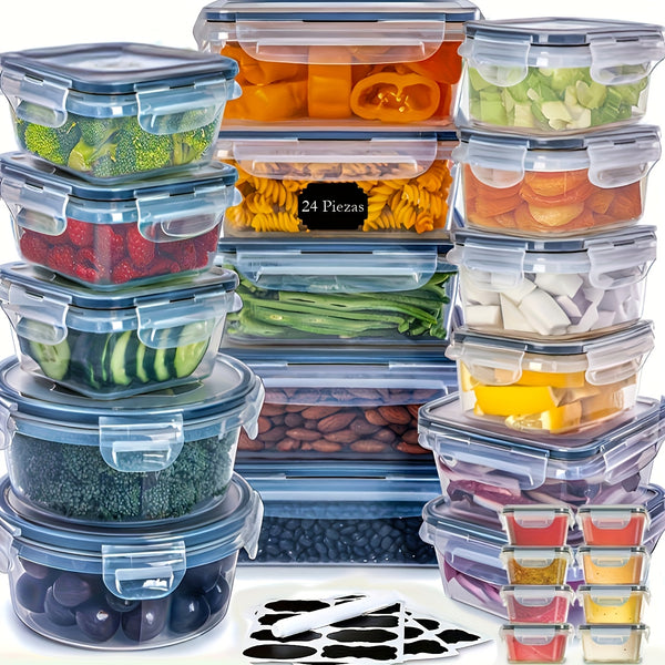 48-piece food storage container set with various sized BPA-free containers and airtight lids