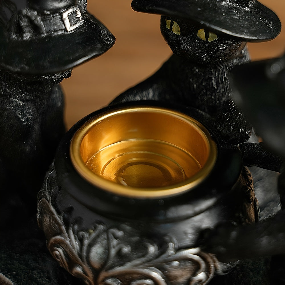 Spooky Witch Cat Figurine - Halloween Metal & Resin Home Decor Gift