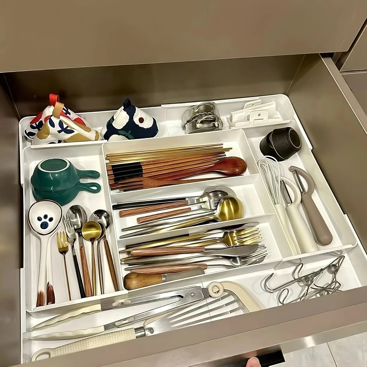 Versatile Adjustable Organizer Set - Multi-Space Storage Solution for Desk, Kitchen, Coffee Bar & Office