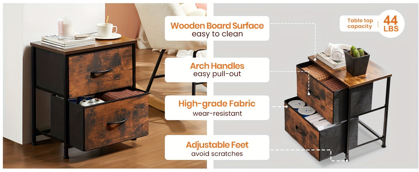2-Drawer Storage Nightstand - 20" Wooden End Table Set