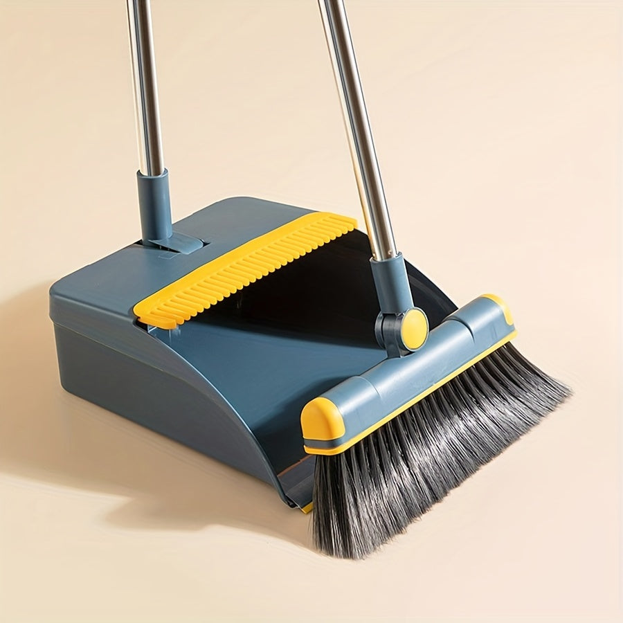 Premium Broom and Dustpan Set - Foldable Stainless Steel Handle with Soft Bristles
