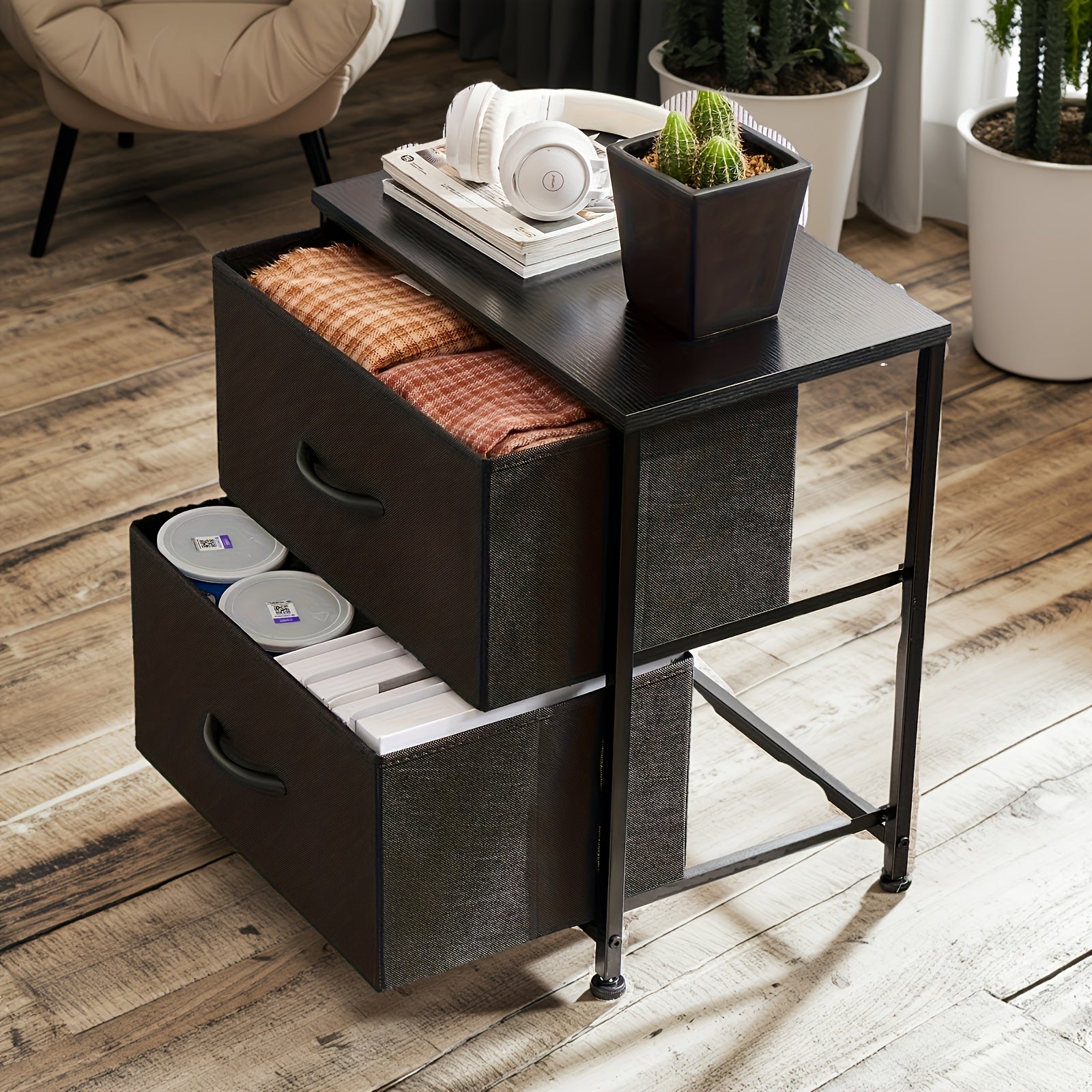 2-Drawer Storage Nightstand - 20" Wooden End Table Set