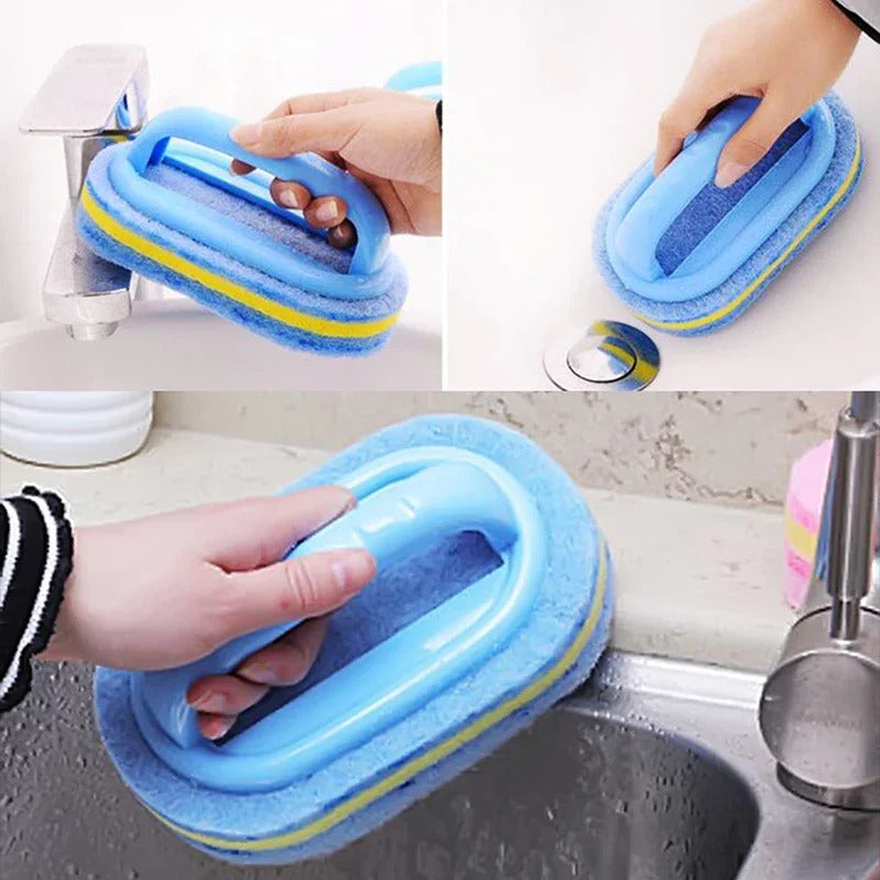 Magic Sponge Cleaning Brush with Handle - Multi-Surface Scrubber for Kitchen, Bathroom & Windows