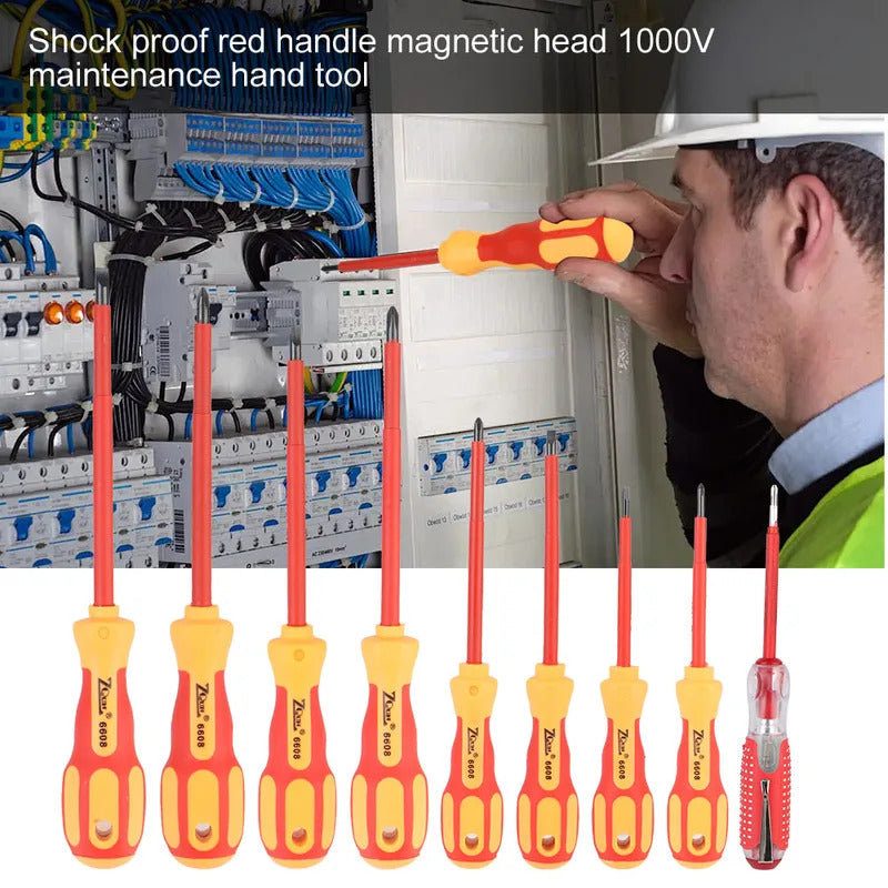 Professional Insulated Magnetic Screwdriver Set - Phillips & Slotted Bits for Electricians, Multifunctional Hand Tools
