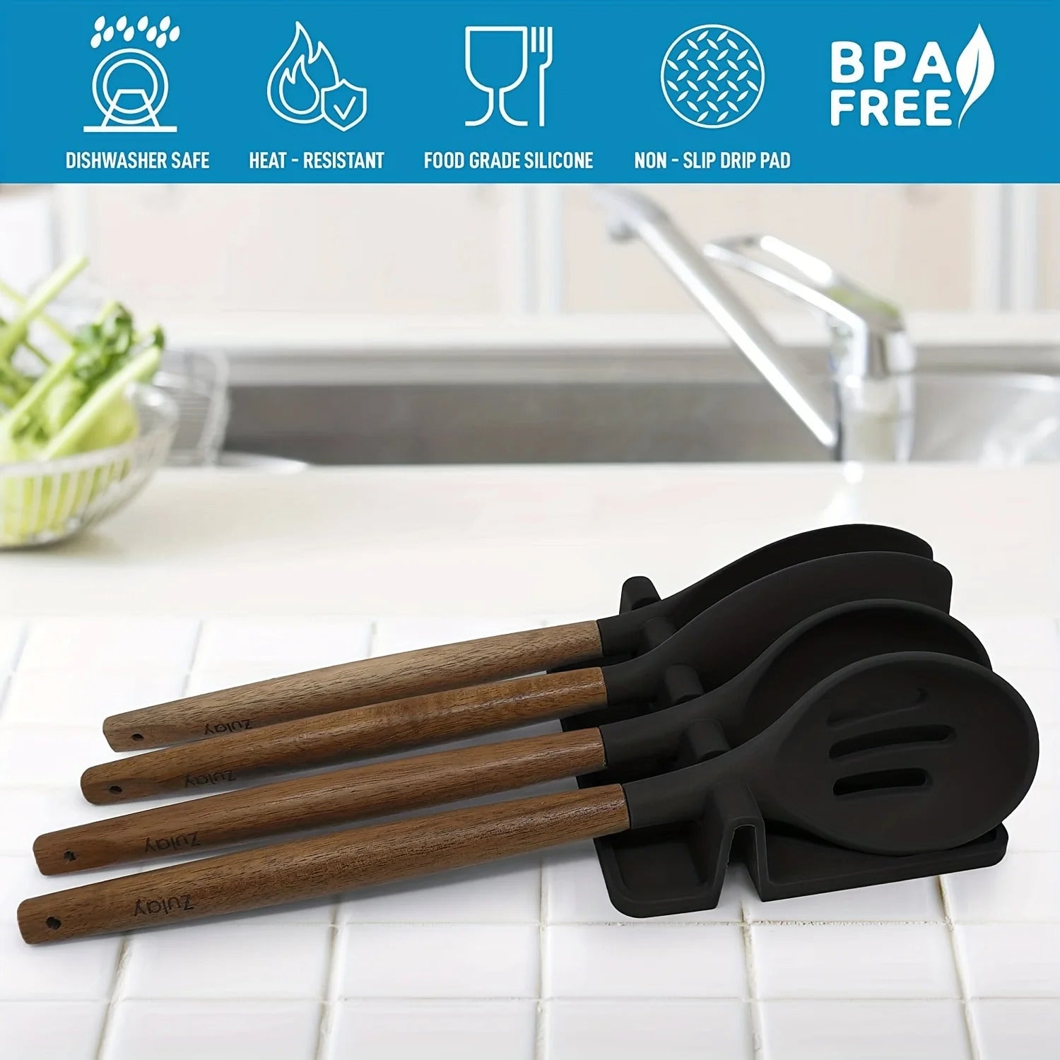 Non-Slip Silicone Tableware Drying Rack - Multifunctional Utensil Organizer for Forks, Spatulas & More