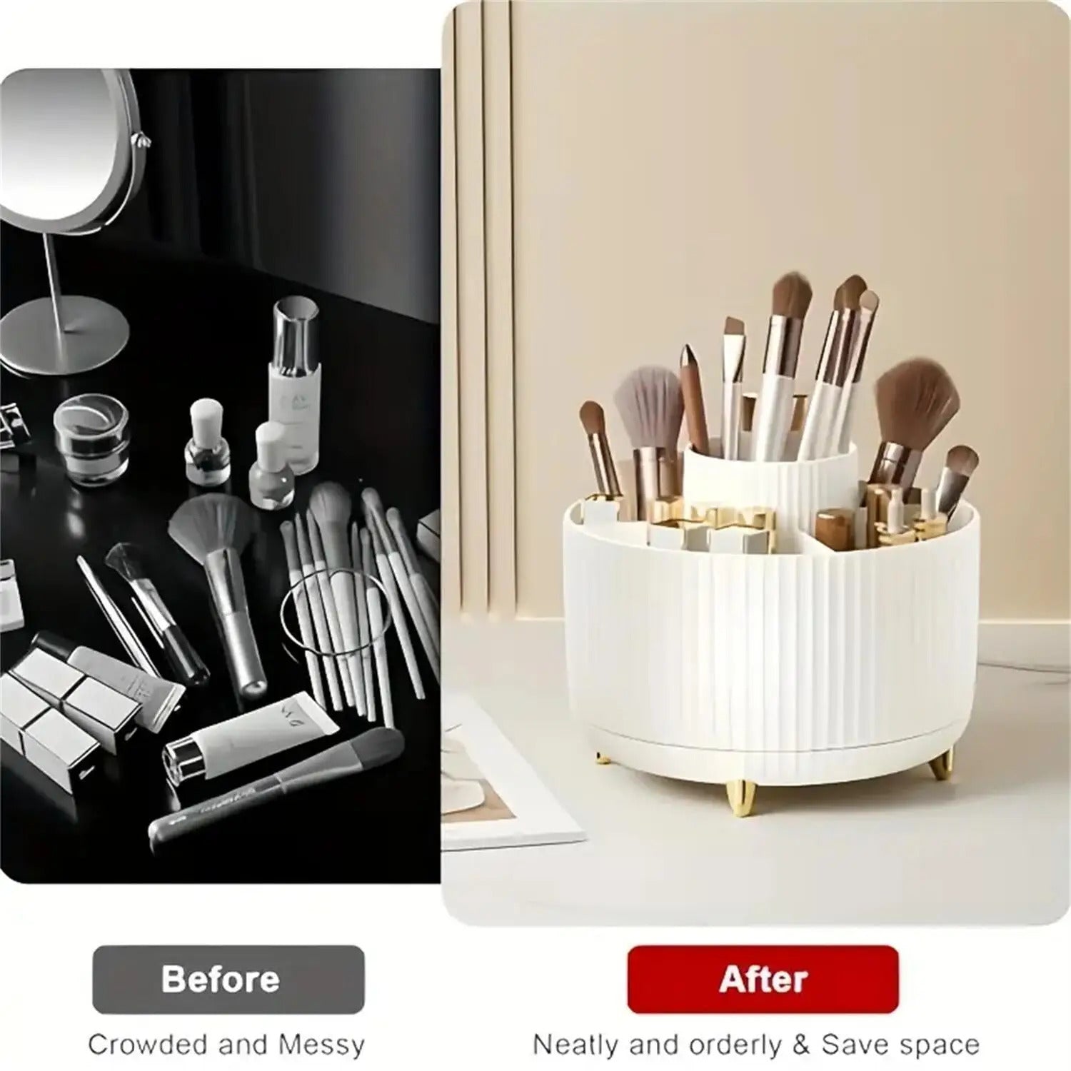 360° Rotating Makeup Organizer - 5-Compartment Cosmetic Storage Tower for Vanity Organization