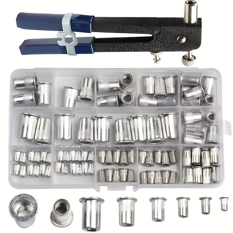 320pcs Aluminum Rivet Nut Kit M3-M12 UNC Sizes With Hand Pliers Hex Sockets for Auto Industrial Use