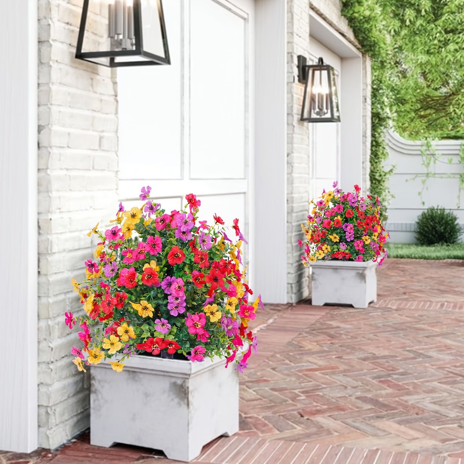 1/2pcs Artificial Daisy & Eucalyptus Plug-In Flowers with Ground Spikes – UV-Resistant Outdoor/Indoor Floral Decor