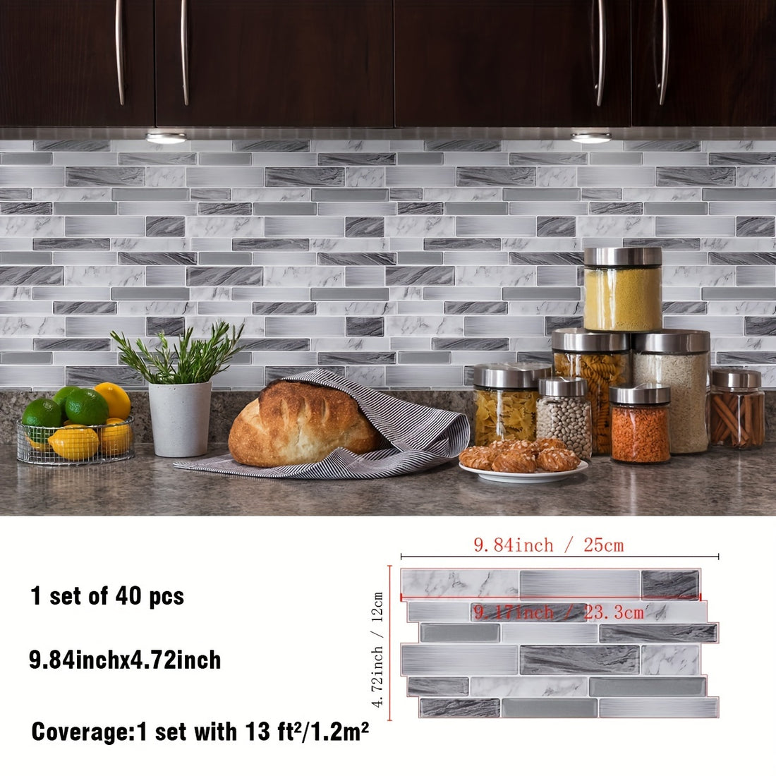Marble Vinyl Backsplash Stickers 40pcs - Self-Adhesive Kitchen Wall Tiles 9.84x4.72in
