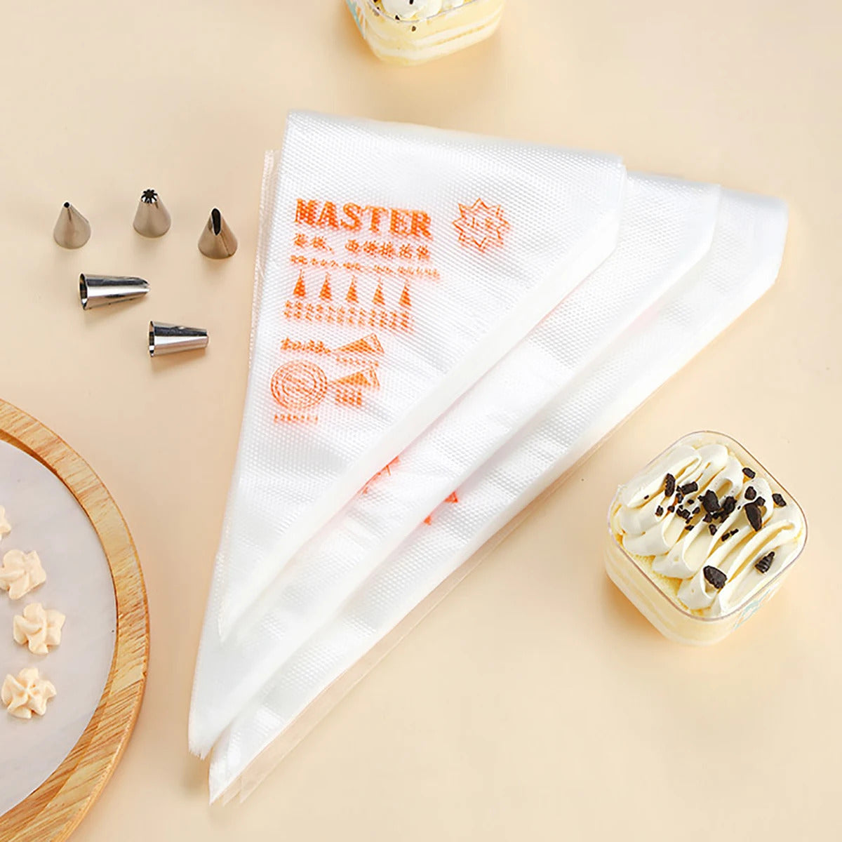 100 PCS Thick Disposable Pastry Bags - Professional Cake Cream Piping & Icing Bags for Baking Decoration