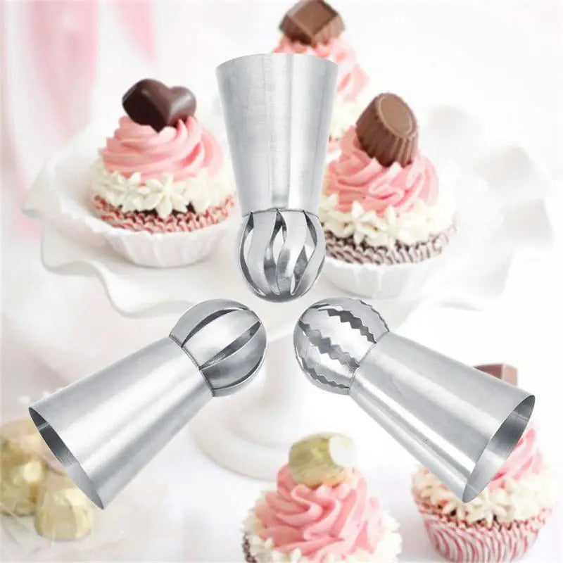 3Pcs Professional Stainless Steel Pastry Tips Set - Icing Nozzles for Cupcake, Cake Decorating & Puff Baking