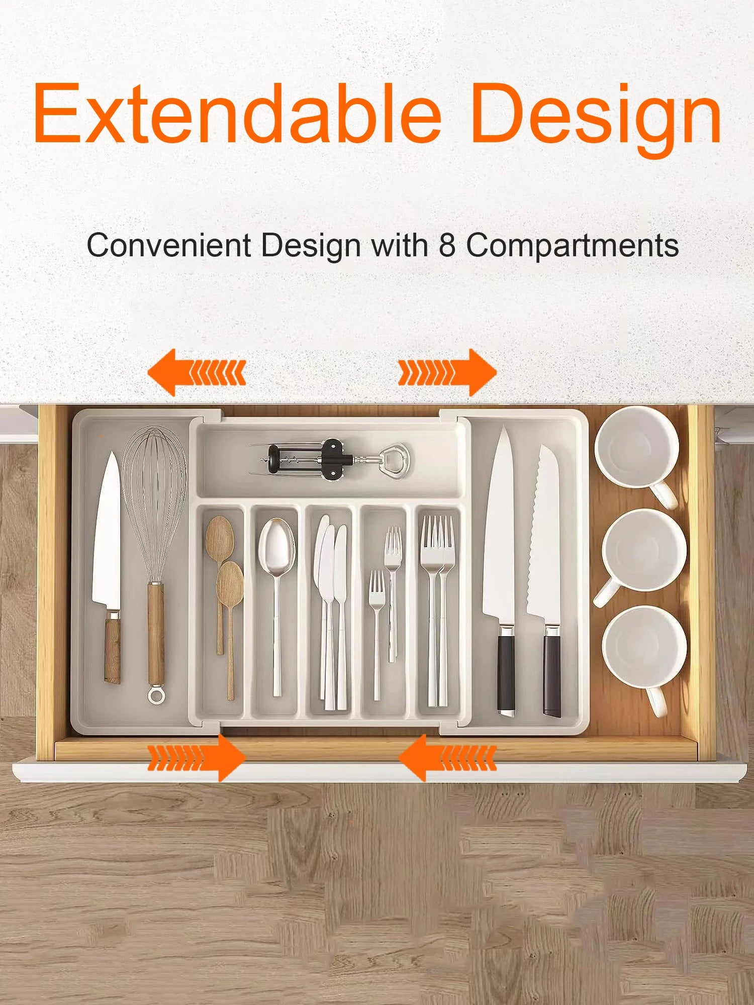 Adjustable Silverware Drawer Organizer - Expandable Utensil Tray for Kitchen Flatware Storage