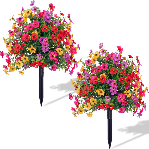 1/2pcs Artificial Daisy & Eucalyptus Plug-In Flowers with Ground Spikes – UV-Resistant Outdoor/Indoor Floral Decor