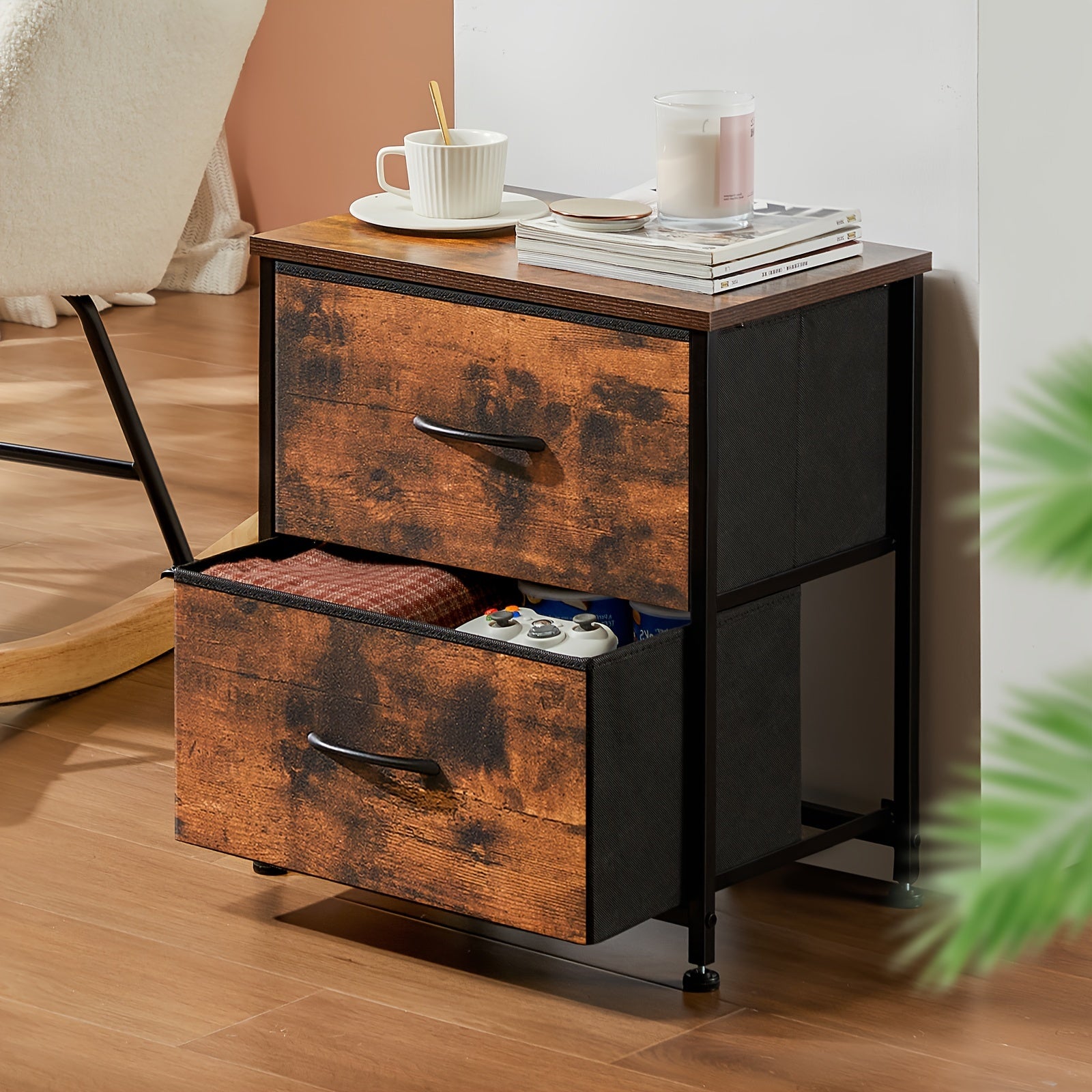 2-Drawer Storage Nightstand - 20" Wooden End Table Set