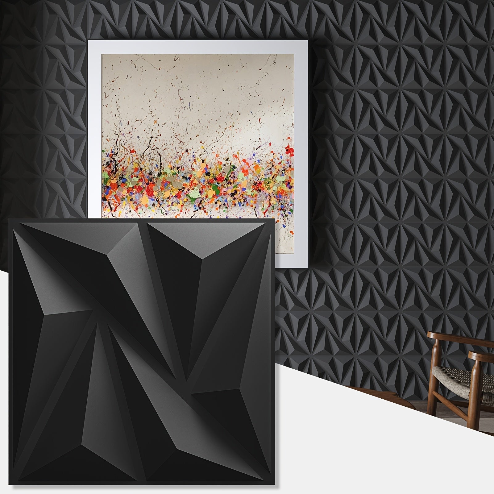 3D Textured PVC Wall Panels - Modern Geometric Black & White Square Tiles (20/50pcs)