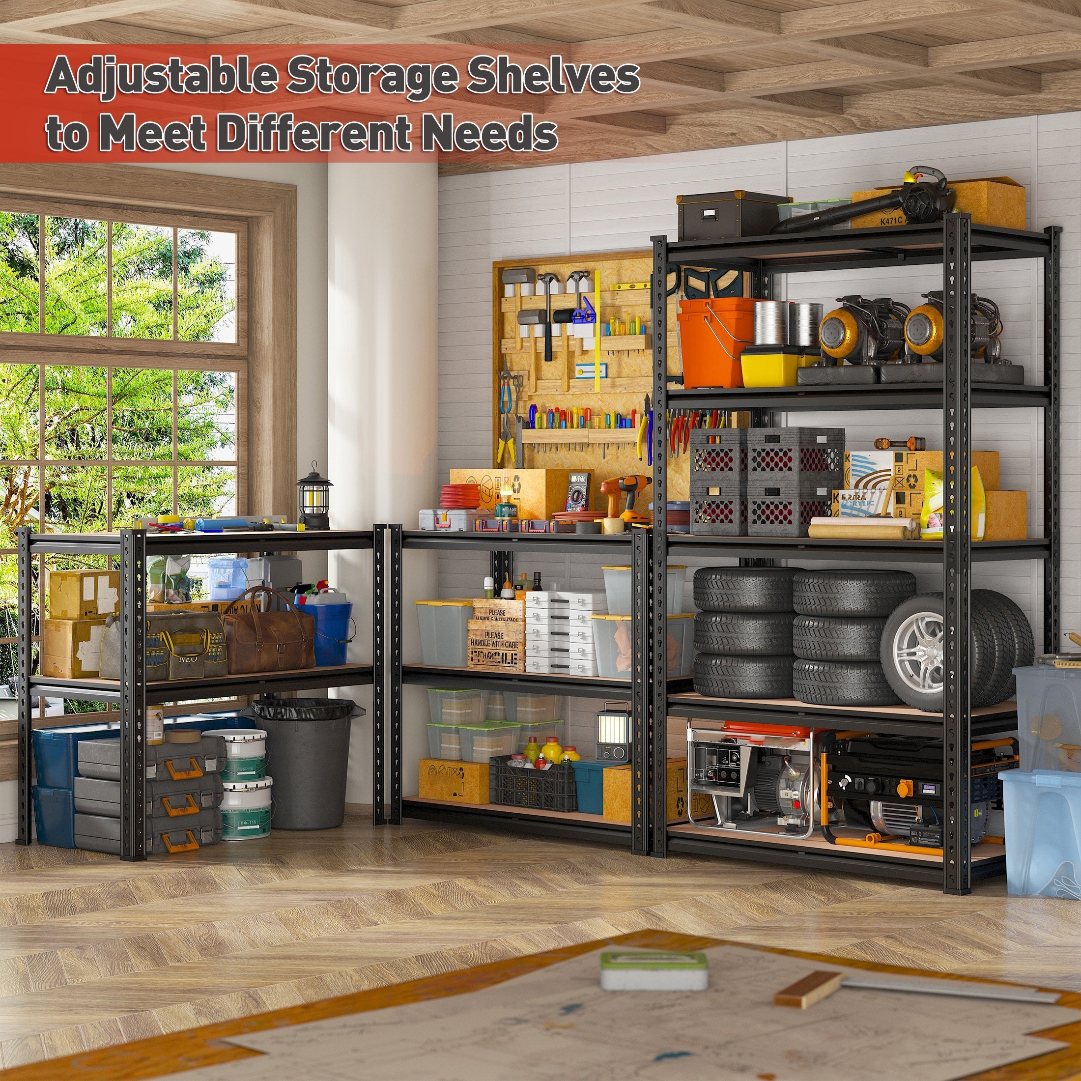 Heavy-Duty 5-Tier Metal Shelving Unit – Adjustable Garage Storage Rack, 2000 lbs Capacity, Black
