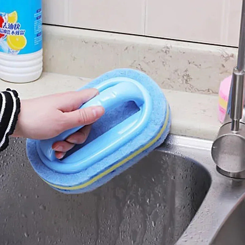 Magic sponge cleaning brush with ergonomic handle for kitchen bathroom and window cleaning