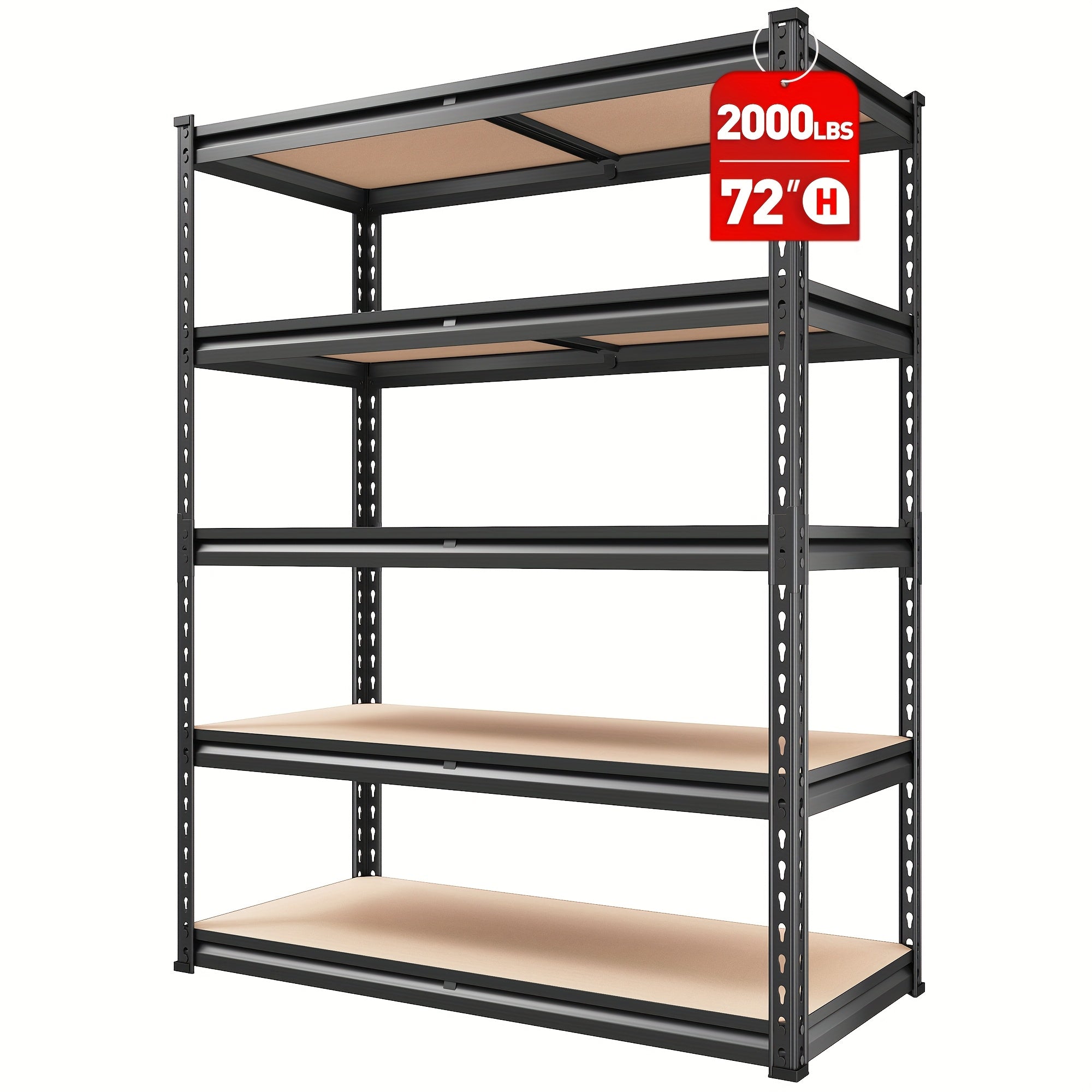 Heavy-Duty 5-Tier Metal Shelving Unit – Adjustable Garage Storage Rack, 2000 lbs Capacity, Black