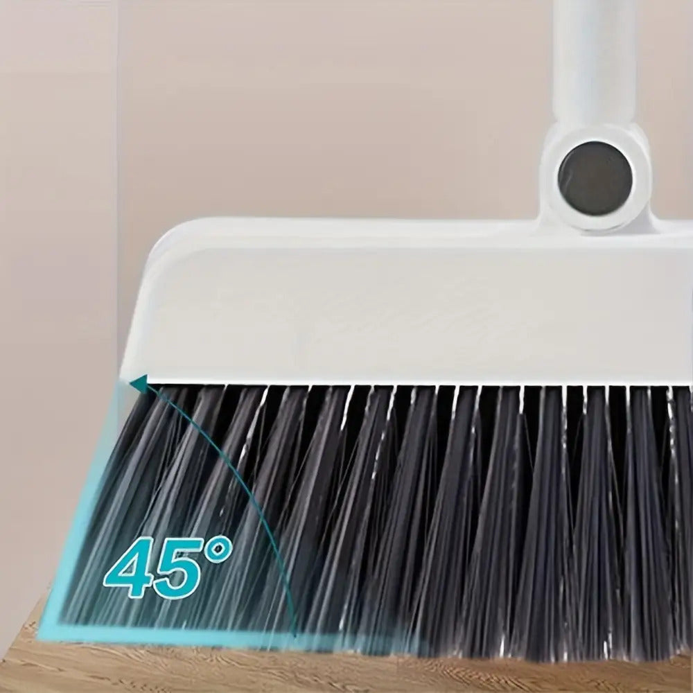 Premium Broom and Dustpan Set - Foldable Stainless Steel Handle with Soft Bristles