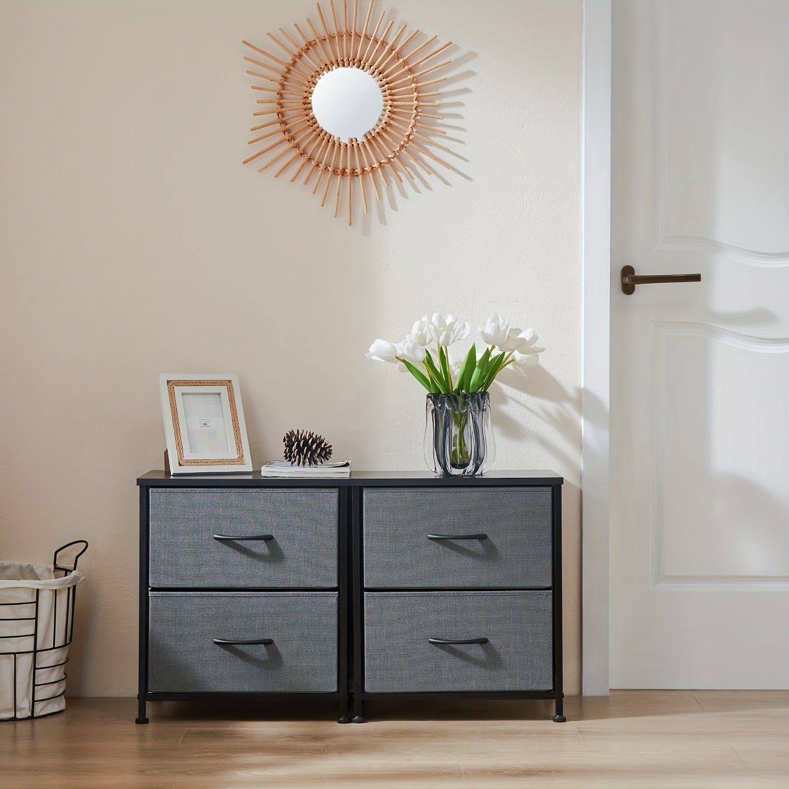 2-Drawer Storage Nightstand - 20" Wooden End Table Set