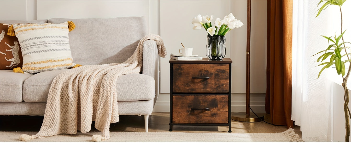 2-Drawer Storage Nightstand - 20" Wooden End Table Set