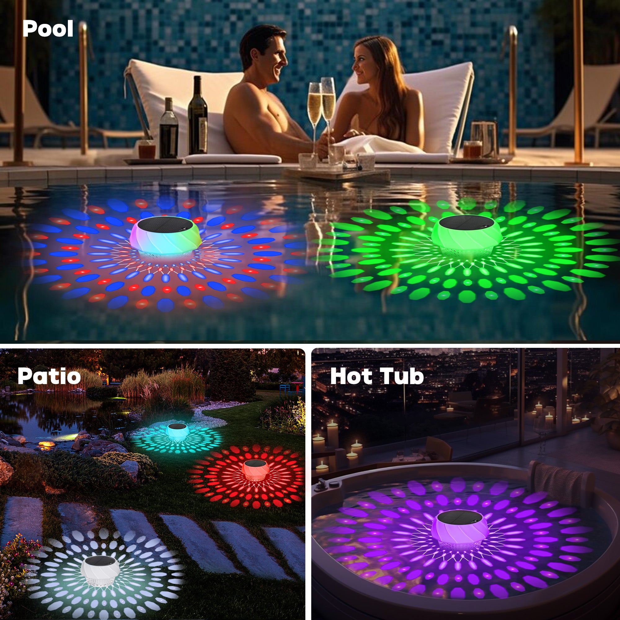 Solar Pool Chlorine Floater with Remote Control 7 Colorful Lights 4 Light Mode 3 Timer Adjustable 3 Inch Tablet Release